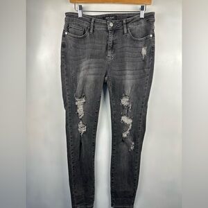 Judy Blue Womens Denim Jeans Skinny Fit Distressed Size 11/30 Dark‎ Wash